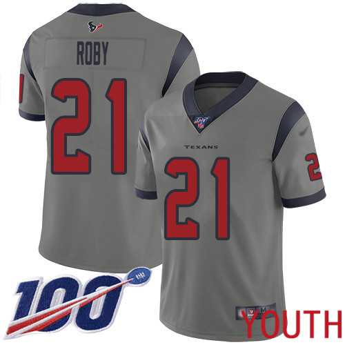 Houston Texans Limited Gray Youth Bradley Roby Jersey NFL Football #21 100th Season Inverted Legend
